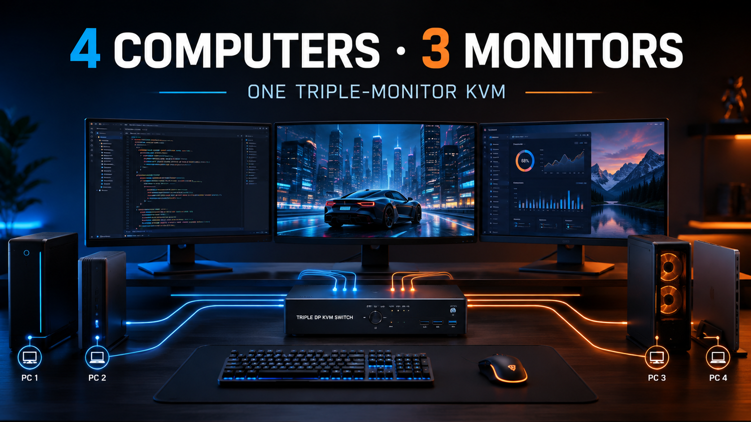 How to Share 3 DisplayPort Monitors Between 4 Computers: KVM Setup Guide