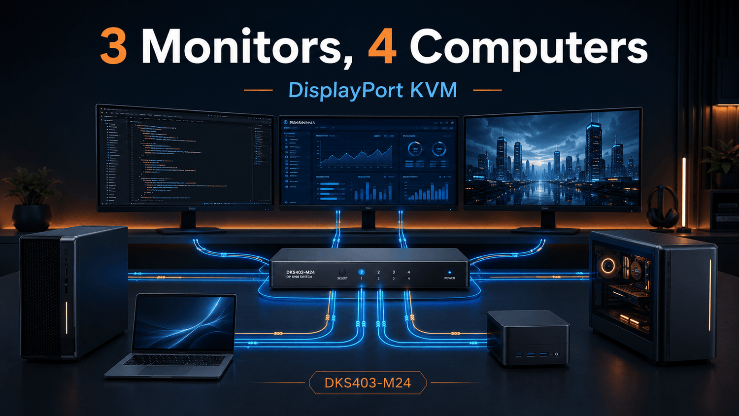 How to Share Three High-Refresh DisplayPort Monitors Across Four Computers