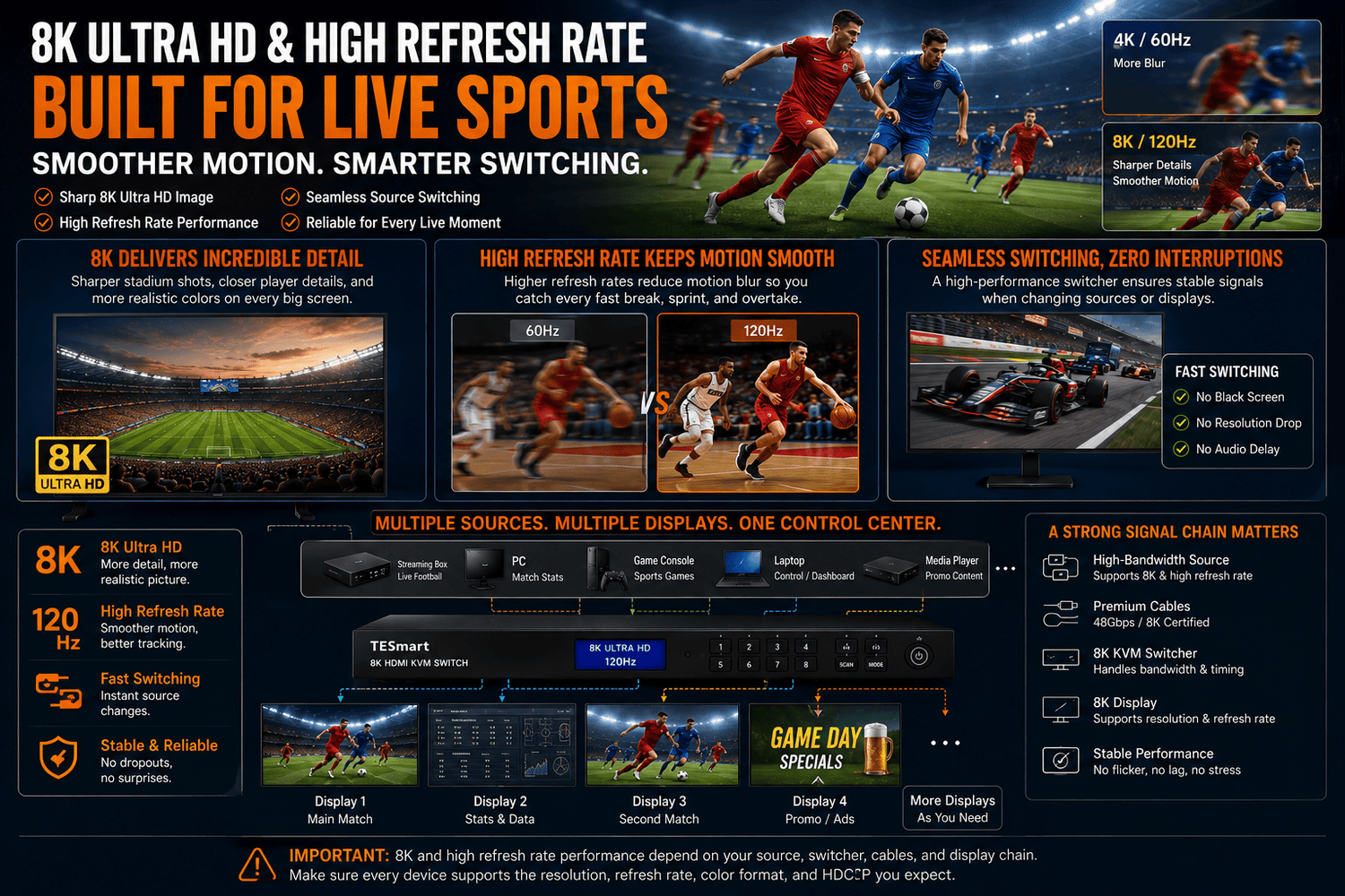 Multi-PC Live Broadcast Workstation Setup for Sports Commentary | TESmart Multi-Monitor Solution