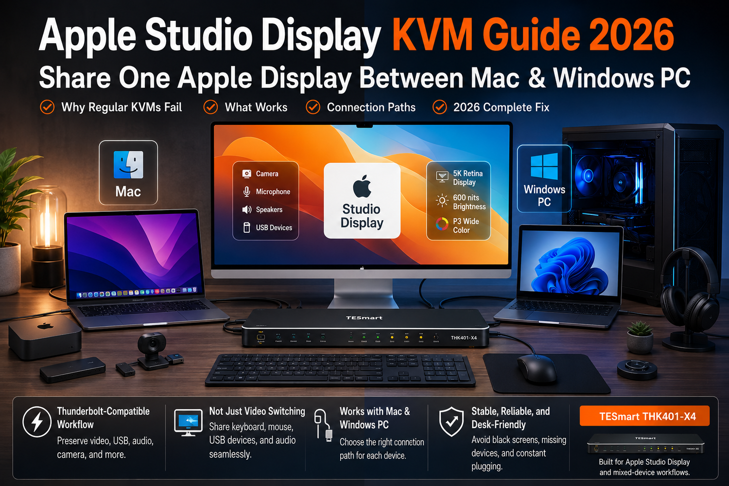 Apple Studio Display KVM Guide: Why Regular KVMs Fail and How to Share It Between Mac and PC