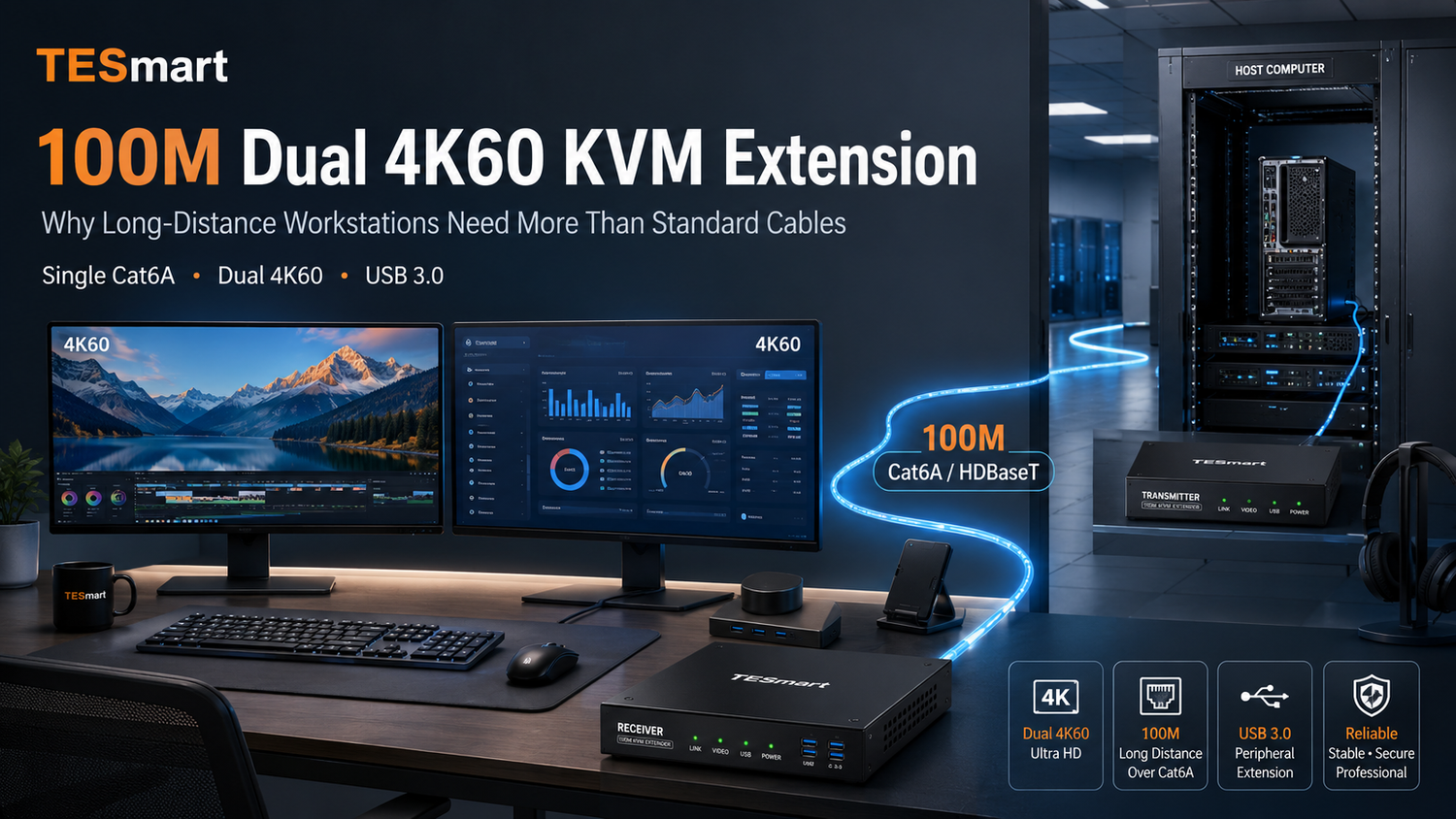 100M Dual 4K60 KVM Extension: Why Long-Distance Workstations Need More Than Standard Cables