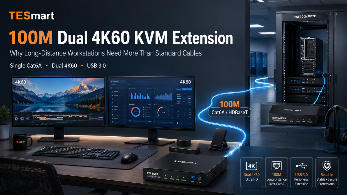 100M Dual 4K60 KVM Extension: Why Long-Distance Workstations Need More Than Standard Cables