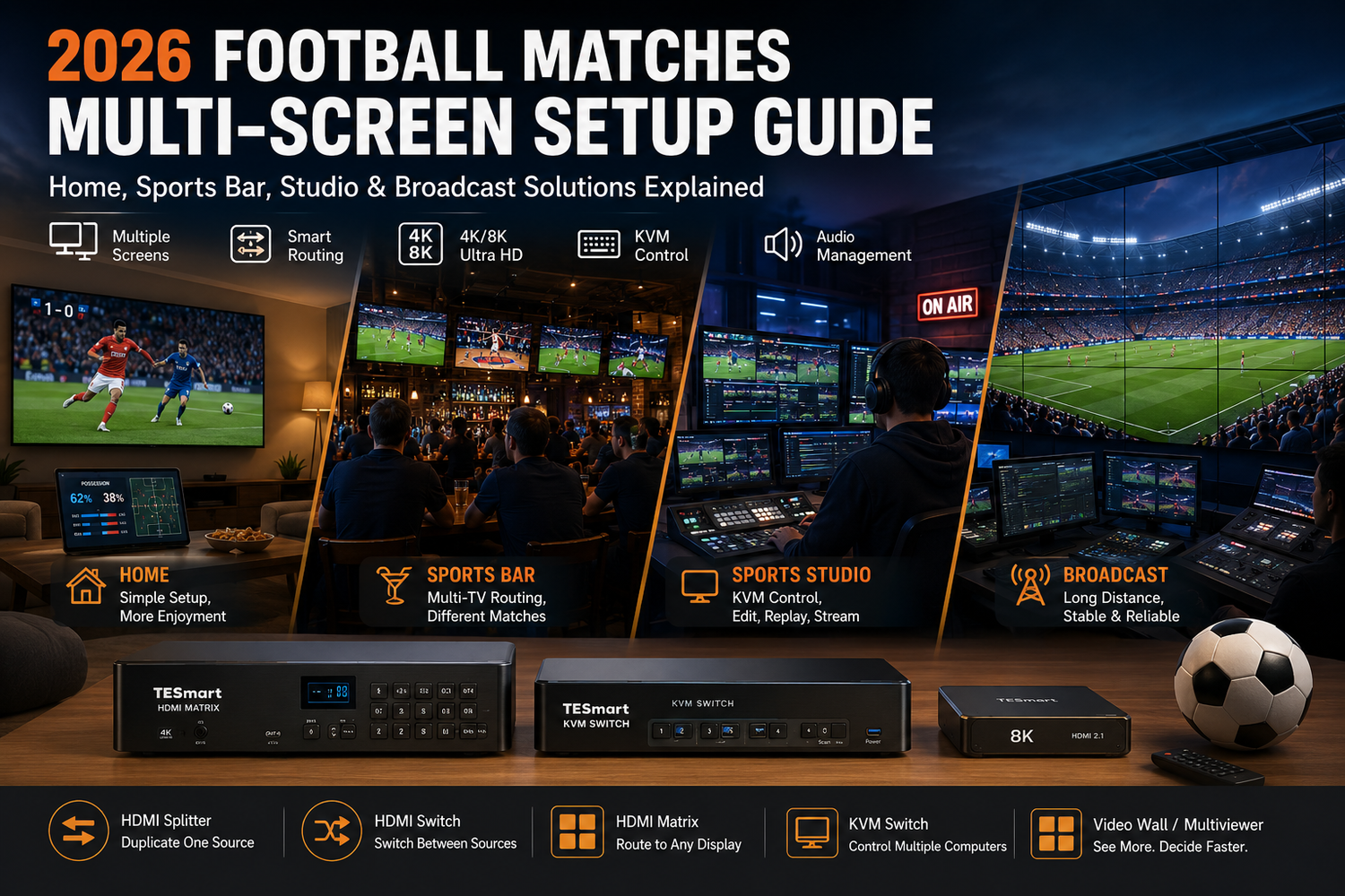 How to Build a Perfect Multi-Screen Setup for Watching 2026 Football Matches | TESmart KVM Solution