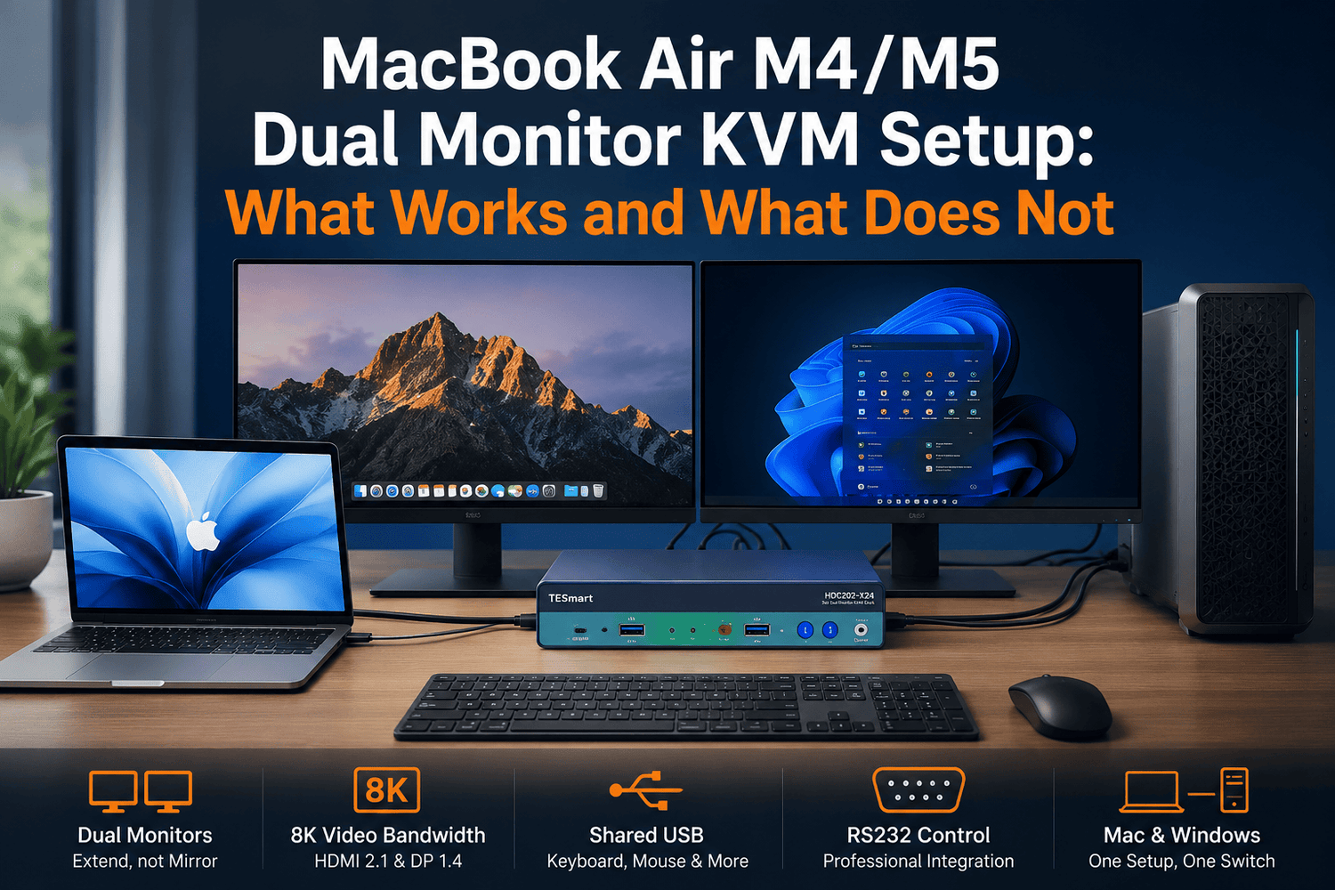 MacBook Air M4/M5 Dual Monitor KVM Setup: What Works and What Does Not