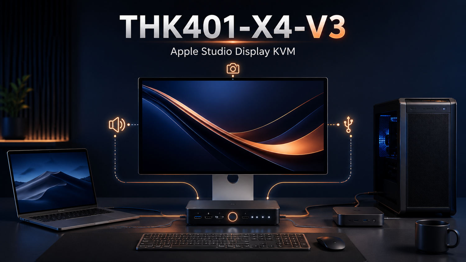 THK401-X4-V3 Apple Studio Display KVM With Improved Audio and Camera Support