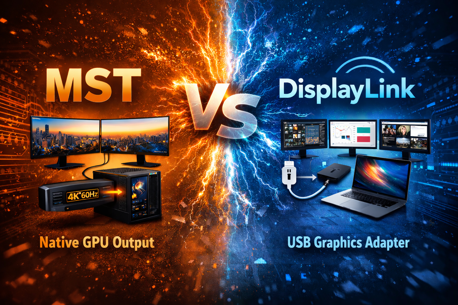 Triple Monitor KVM for Desktop and Laptop: MST vs DisplayLink Explained