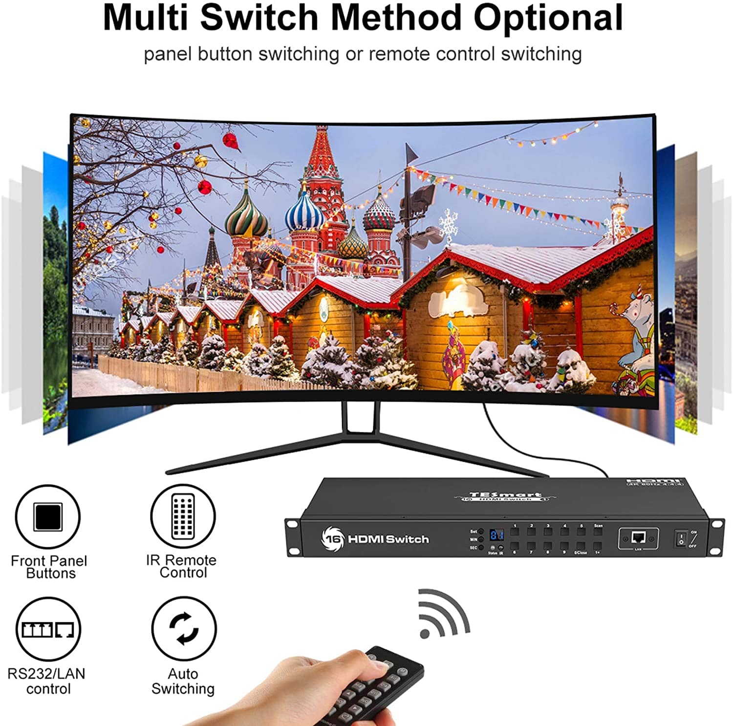 TESmart Interruptor HDMI 16 × 1 16 en 1 Salida 4K Conmutador HDMI con  control IR 4K @60hz 16 puertos HDMI Switch Box HDCP 2.2, interruptor  automático