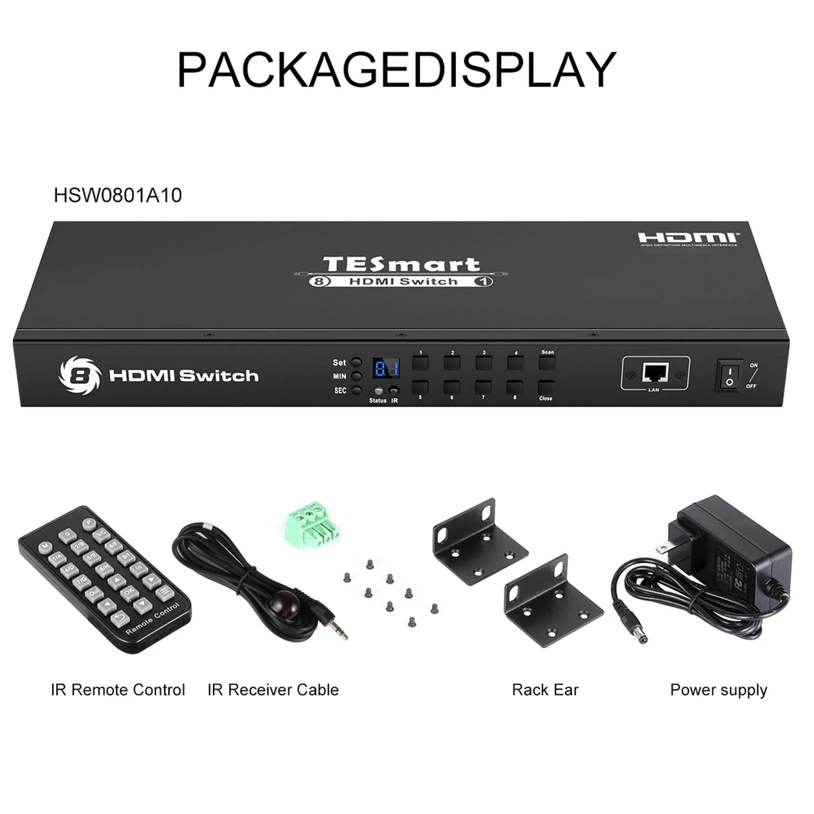 TESmart 16 Port HDMI Switch 4K UHD 3840x2160@60Hz HDMI Switcher Box with  RS232 LAN Port Support HDCP 2.2