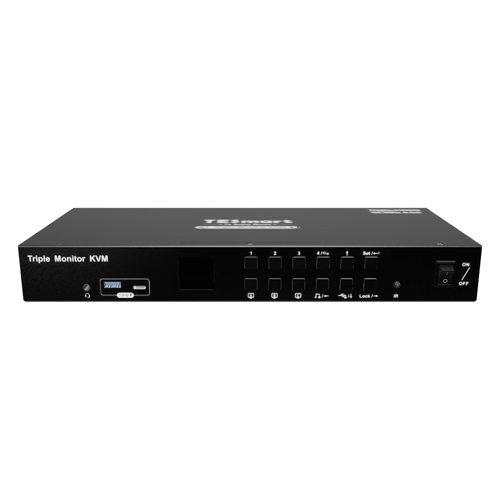 4 Port Triple Monitor KVM Switch HDMI 4K60Hz with USB 3.0 Hub, Headset, Audio&amp;Microphone