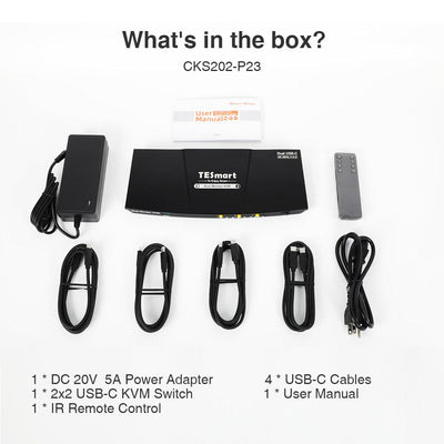 TESmart CKS202-P23-USBK Dual Monitor KVM Switcher Dual Monitor USB-C KVM Docking Station Kit - 4K60Hz, MST, EDID for 2 Laptops 10652805090457 Dual Monitor USB-C KVM Dock - 4K60Hz, MST, EDID for 2 Laptops US Plug