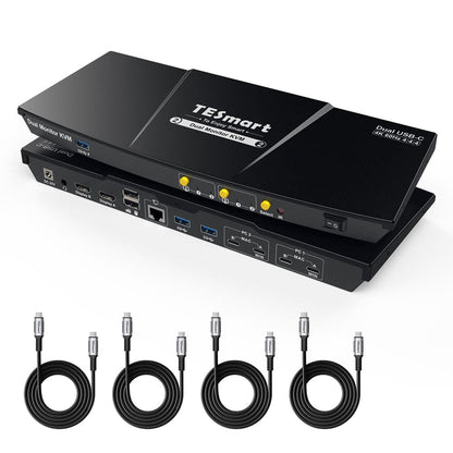 TESmart CKS202-P23-USBK Dual Monitor KVM Switcher Dual Monitor USB-C KVM Docking Station Kit - 4K60Hz, MST, EDID for 2 Laptops 10652805090457 USB-C KVM Switch Dual Monitor - for 2 Laptops 4K60Hz, MST, EDID | TESmart US Plug