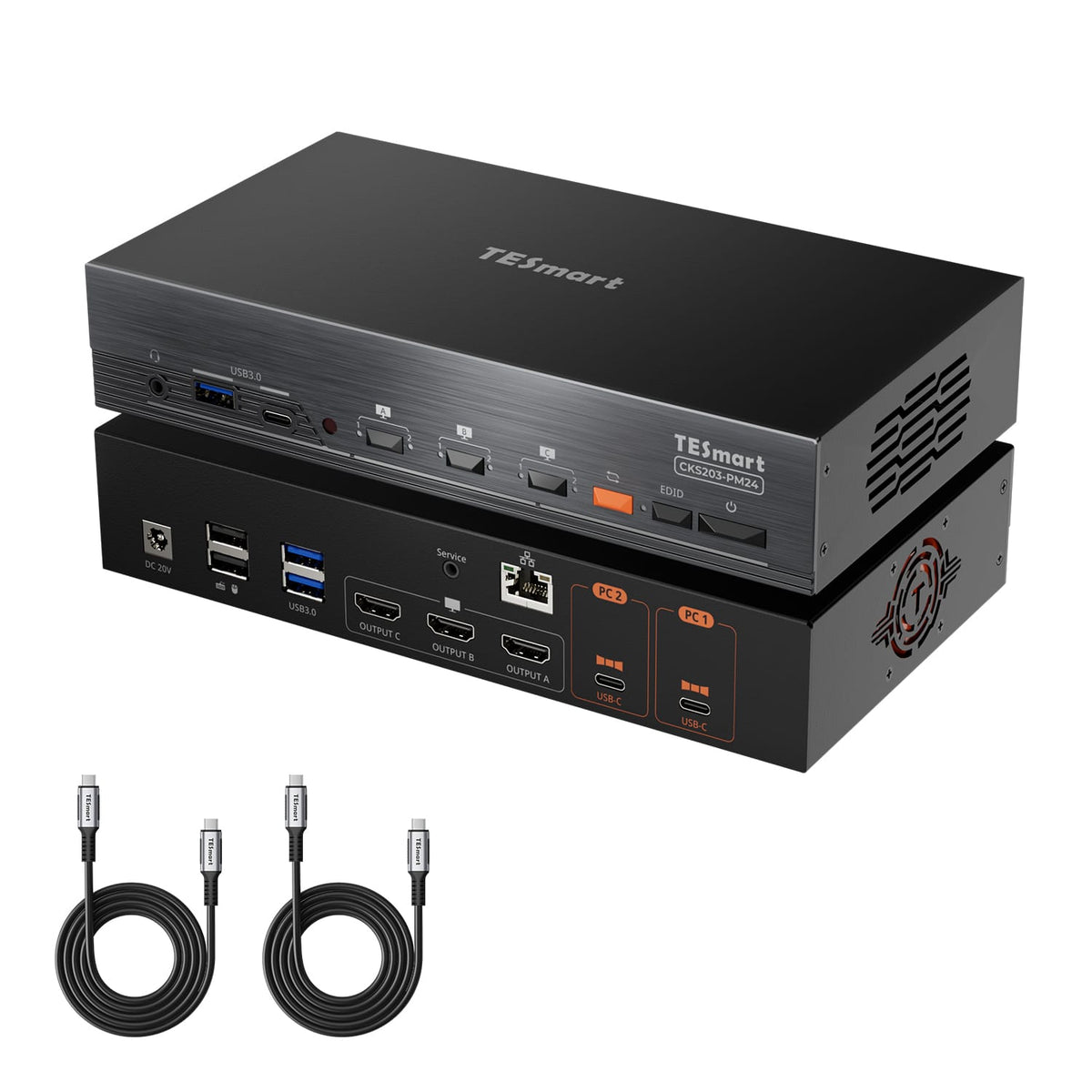 TESmart CKS203-PM24-USBK 2×3 DisplayLink® KVM for Dual Laptops | Triple 4K60, Dual 65W PD 2×3 DisplayLink® KVM for Dual Laptops | Triple 4K60, Dual 65W PD US Plug