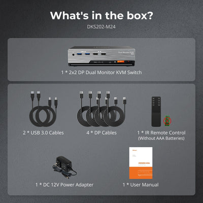 TESmart DKS202-M24-USBK Dual Monitor KVM Switcher DP 1.4 Dual 8K@60Hz KVM Switch Gaming Dock for 2 PCs 2 Monitors, w/ EDID, G-Sync FreeSync 10652805090624 Dual 8K@60Hz KVM Switch Gaming Dock for 2 PCs 2 Monitors, DP 1.4 w/ EDID, G-Sync FreeSync US Plug