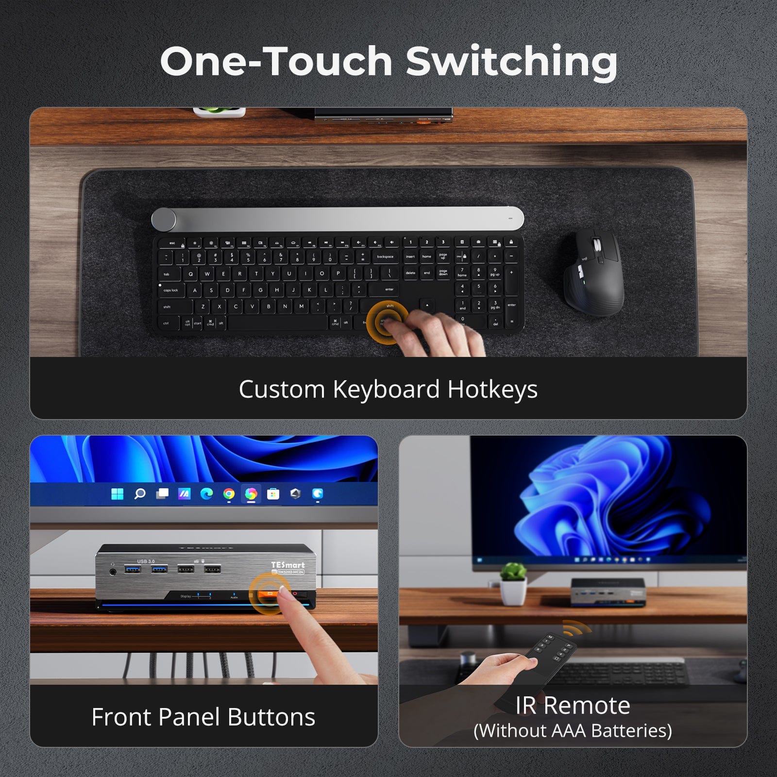 TESmart DKS202-MC24-USBK DP 1.4 Dual 8K@60Hz 4K@144Hz KVM Switch for 2 PCs &amp; 2 Monitors, w/ Multi-PC Control, Drag-and-Drop File Share, USB 3.2 Gen1 &amp; Built-in Gigabit Network 10652805091188 Dual 8K@60Hz 4K@144Hz KVM Switch for 2 PCs &amp; 2 Monitors, DP 1.4 w/ Multi-PC Cursor Glide, Drag-and-Drop File Share &amp; Built-in Gigabit Network