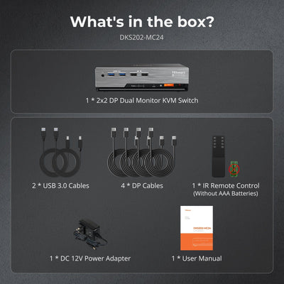 TESmart DKS202-MC24-USBK DP 1.4 Dual 8K@60Hz 4K@144Hz KVM Switch for 2 PCs & 2 Monitors, w/ Multi-PC Control, Drag-and-Drop File Share, USB 3.2 Gen1 & Built-in Gigabit Network 10652805091188 Dual 8K@60Hz 4K@144Hz KVM Switch for 2 PCs & 2 Monitors, DP 1.4 w/ Multi-PC Cursor Glide, Drag-and-Drop File Share & Built-in Gigabit Network