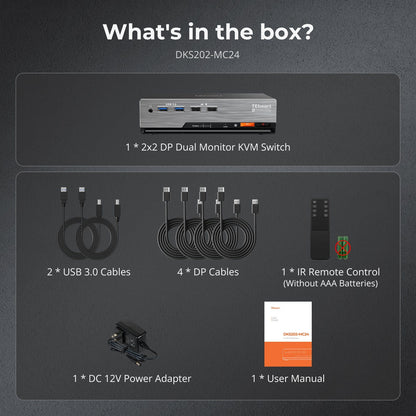 TESmart DKS202-MC24-USBK DP 1.4 Dual 8K@60Hz 4K@144Hz KVM Switch for 2 PCs &amp; 2 Monitors, w/ Multi-PC Control, Drag-and-Drop File Share, USB 3.2 Gen1 &amp; Built-in Gigabit Network 10652805091188 Dual 8K@60Hz 4K@144Hz KVM Switch for 2 PCs &amp; 2 Monitors, DP 1.4 w/ Multi-PC Cursor Glide, Drag-and-Drop File Share &amp; Built-in Gigabit Network