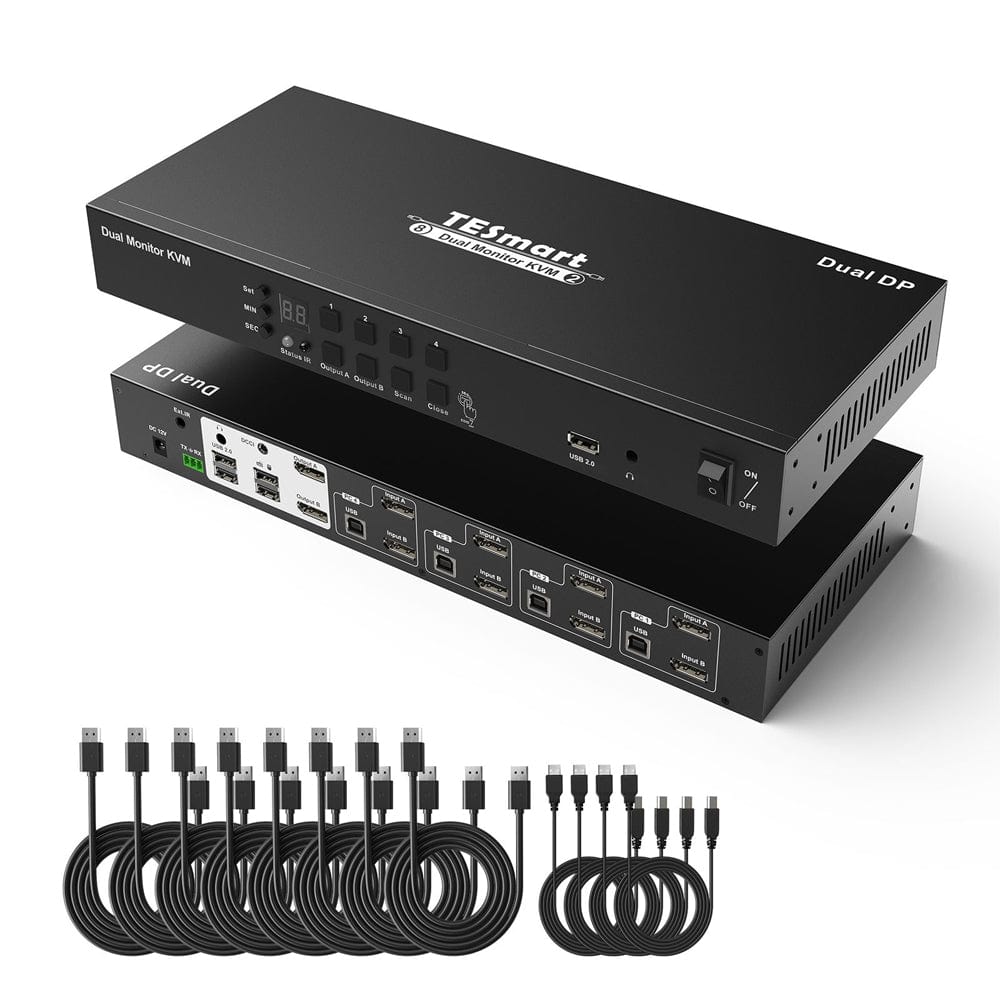 TESmart DKS402-E23-USBK Dual Monitor KVM Switcher 4 Port Dual Monitor KVM Switch Kit DP 4K60Hz with EDID 10659135227522 4 Port Dual Monitor KVM Switch Kit DP 4K60Hz with EDID PKS0802A10 US Plug