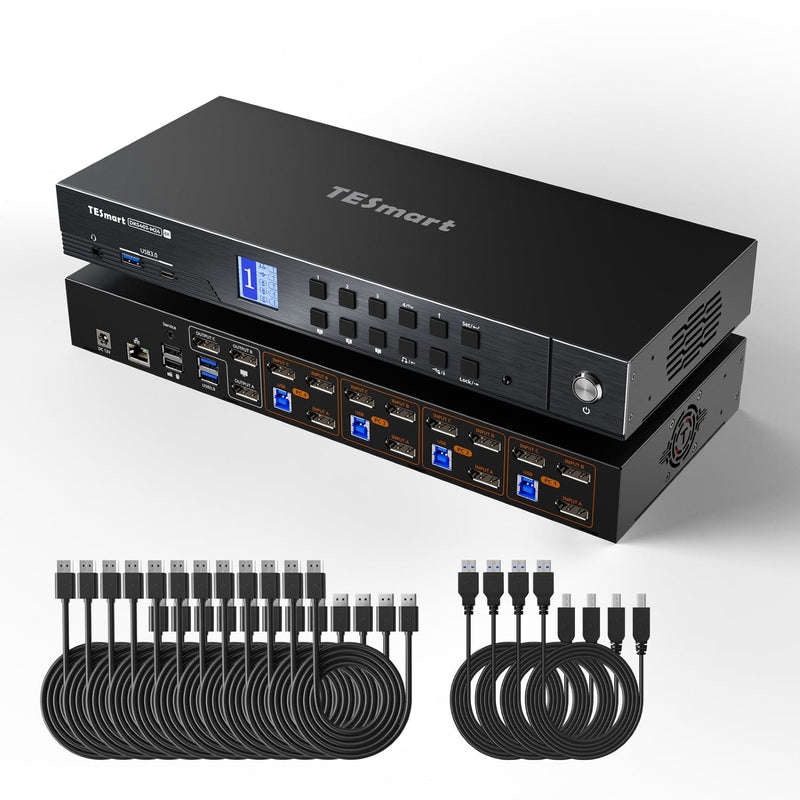 TESmart DP 1.4 Triple 8K@60Hz KVM Switch Hub for 4 PCs 3 Monitors, with EDID, Audio/USB Lock &amp; Multi-Switching DP 1.4 Triple 8K@60Hz KVM Switch Hub for 4 PCs 3 Monitors, with EDID, Audio/USB Lock &amp; Multi-Switching