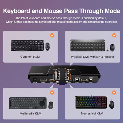 TESmart DP KVM Switcher 2 Port DisplayPort 1.2 KVM Switch 4K60Hz with USB Hub DP KVM switch 2 port 4K60Hz with EDID,USB hub,L/R Audio TESmart