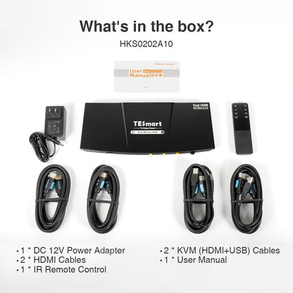TESmart Dual Monitor KVM Switcher 2 Port Dual Monitor KVM Switch Kit HDMI 4K30Hz with USB 2.0 Hub, EDID