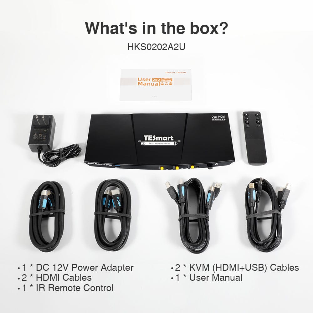 TESmart Dual Monitor KVM Switcher 2 Port Dual Monitor KVM Switch Kit HDMI 4K60Hz with USB 3.0 Docking Station, EDID