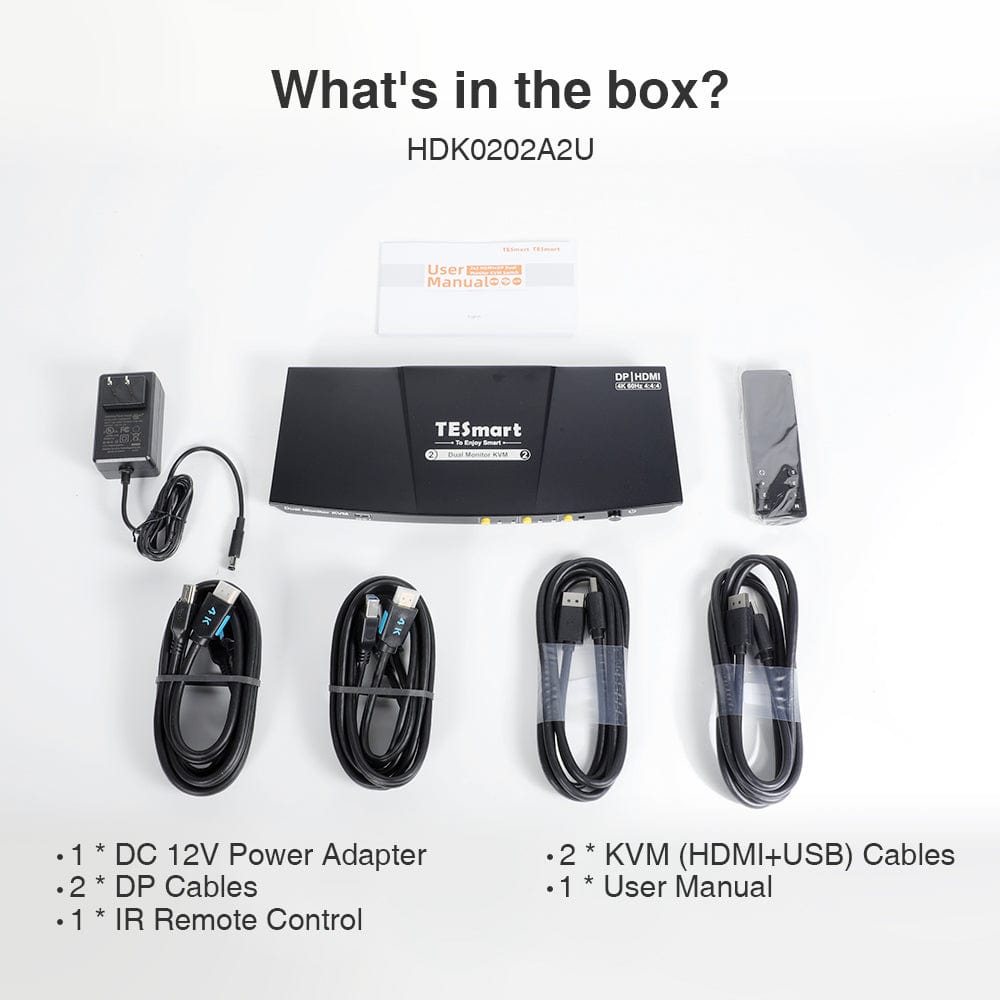 TESmart Dual Monitor KVM Switcher 2 Port Dual Monitor KVM Switch Kit HDMI+DP 4K60Hz with USB 3.0 Docking Station, EDID