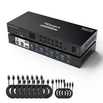 TESmart Dual Monitor KVM Switcher 4 Port Dual Monitor KVM Switch Kit DP 4K60Hz with USB 3.0 Docking Station, EDID 4 Port Dual Monitor KVM Switch Kit DP 4K60Hz with USB 3.0 Docking Station, EDID