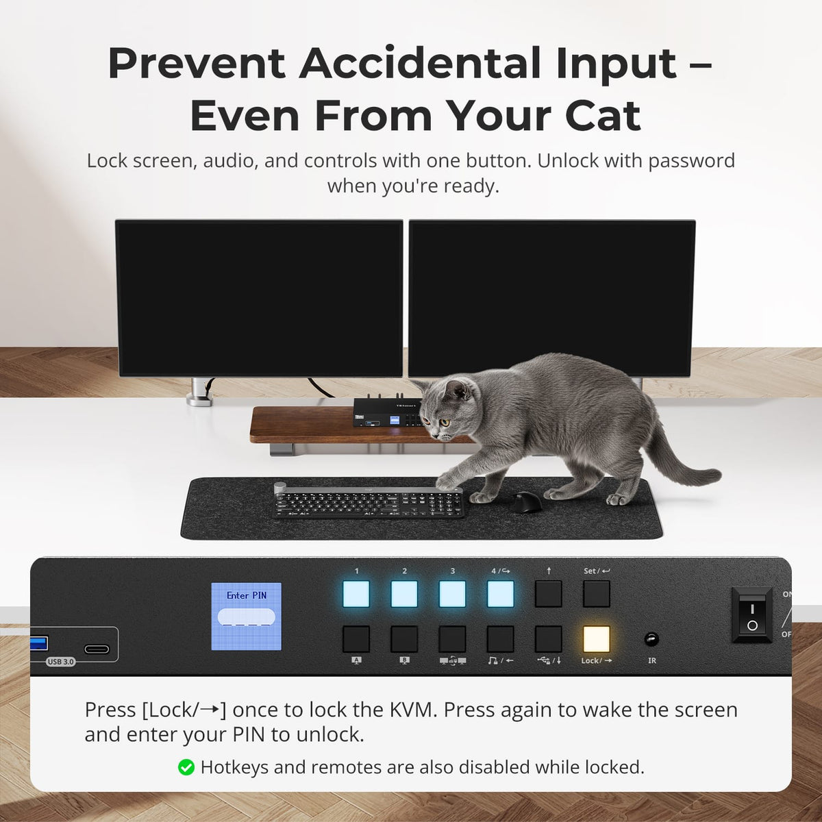 TESmart Dual Monitor KVM Switcher 4 Port Dual Monitor KVM Switch Kit HDMI 4K60Hz with USB 3.0 Docking Station, EDID 4-Port Dual Monitor HDMI KVM Switch 4K@60Hz with USB 3.0 & EDID | TESmart