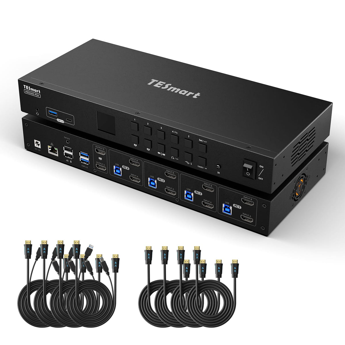 TESmart Dual Monitor KVM Switcher 4 Port Dual Monitor KVM Switch Kit HDMI 4K60Hz with USB 3.0 Docking Station, EDID 4-Port Dual Monitor HDMI KVM Switch 4K@60Hz with USB 3.0 & EDID | TESmart