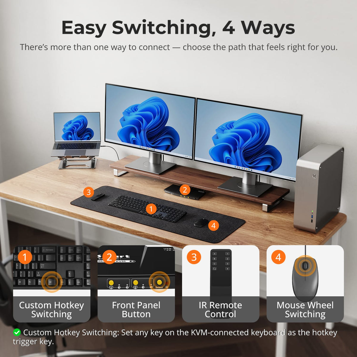 TESmart Dual Monitor KVM Switcher Dual 4K60Hz Hybrid KVM Docking Station Kit - USB-C with MST & EDID for 1 Laptop & 1 Desktop Dual 4K@60Hz Hybrid KVM Dock for 1 Laptop & 1 Desktop | TESmart