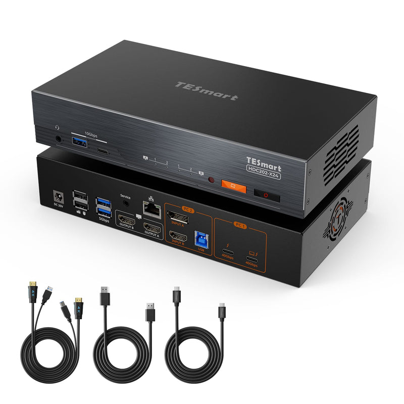 TESmart Dual Monitor KVM Switcher Dual 4K60Hz Thunderbolt™ 4 KVM Dock for 1 Laptop &amp; 1 Desktop – EDID, Gaming &amp; Hybrid WFH 2-Port Thunderbolt 4 Dual Monitor KVM Switch with 4K60Hz, EDID &amp; 60W PD | TESmart