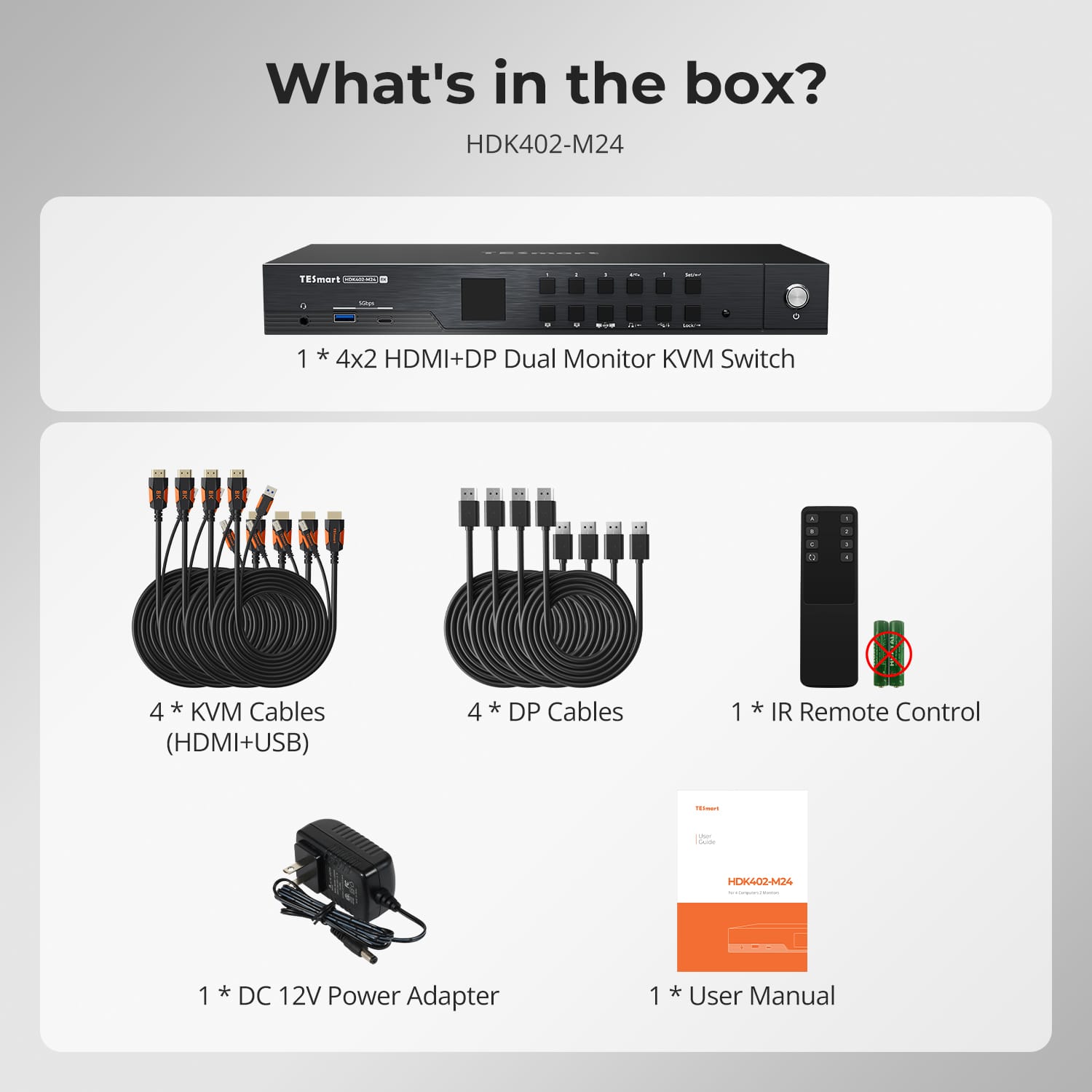 TESmart Dual Monitor KVM Switcher HDMI 2.1 &amp; DP 1.4 Dual 4K144Hz KVM Switch Gaming Dock for 4 PCs &amp; 2 Monitors, w/ ADI Chip, EDID, VRR, FVA, ALLM, and Dynamic HDR 4-Port HDMI 2.1 &amp; DP 1.4 4K144Hz VRR KVM Switch with ADI Chip | TESmart