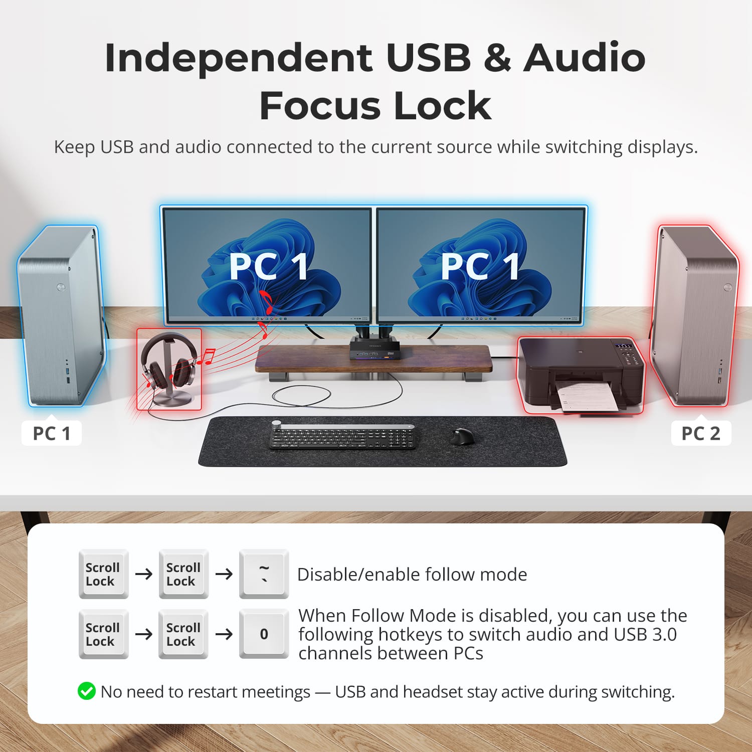 TESmart Dual Monitor KVM Switcher HDMI 2.1 Dual 4K144Hz KVM Switch Gaming Dock for 2 PCs &amp; 2 Monitors, w/ ADI Chip, EDID, VRR, FVA, ALLM, and Dynamic HDR 2-Port Dual Monitor HDMI 2.1 KVM Switch 4K144Hz with ADI Chip | TESmart