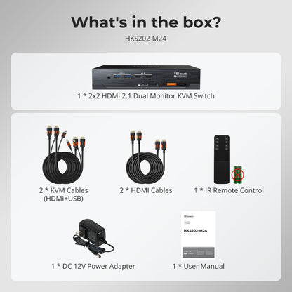 TESmart Dual Monitor KVM Switcher HDMI 2.1 Dual 4K144Hz KVM Switch Gaming Dock for 2 PCs &amp; 2 Monitors, w/ ADI Chip, EDID, VRR, FVA, ALLM, and Dynamic HDR 2-Port Dual Monitor HDMI 2.1 KVM Switch 4K144Hz with ADI Chip | TESmart