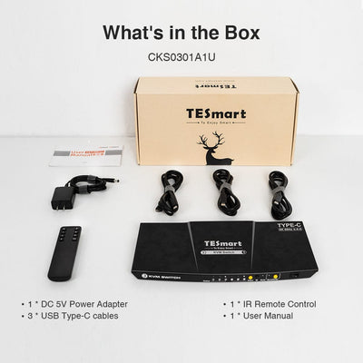 TESmart Electronics 3 Port USB-C KVM Switch 4K60Hz withUSB Hub and Audio Port USB-C KVM switch 3 port 4K60Hz with EDID,USB hub TESmart
