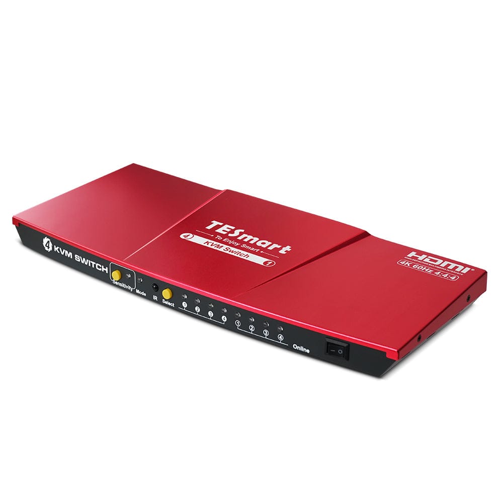 TESmart HCK0401A1U-USRD HDMI KVM Switcher 4 Ports USB-C KVM Switch 4K60Hz HDMI &amp; 3 HDMI + 1 Type-C 10659135226495 KVM switch USB-C HDMI 4port  4K60Hz with EDID,USB hub TESmart US Plug / Red