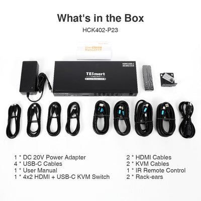TESmart HCK402-P23-USBK Dual Monitor KVM Switcher Dual Monitor USB-C KVM Docking Station Kit - 4K60Hz, MST, EDID for 2 Laptops & 2 PCs 10652805090464 Dual Monitor USB-C KVM Dock - 4K60Hz, MST, EDID for 2 Laptops & 2 PCs US Plug