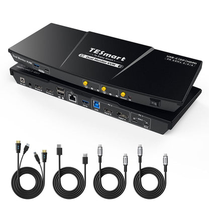 TESmart HDC202-P23-USBK Dual Monitor KVM Switcher Dual 4K60Hz Hybrid KVM Docking Station Kit - USB-C with MST &amp; EDID for 1 Laptop &amp; 1 Desktop 10652805090532 Dual 4K60Hz Hybrid KVM Dock - For 1 Laptop &amp; 1 Desktop US Plug
