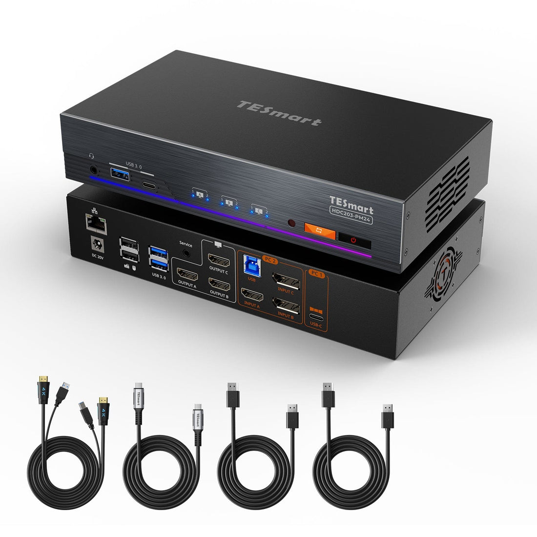 TESmart HDC203-PM24-USBK DP1.2 &amp; USB-C Triple 4K60Hz KVM Switch Productivity Dock for 2 PCs &amp; 3 Monitors, w/ All-in-One Connectivity, 100W PD Charging, Gigabit Switch, and Multi-Mode Control 10652805092123 DP1.2 &amp; USB-C Triple 4K60Hz KVM Dock for 2 PCs &amp; 3 Monitors, All-in-One Connectivity, 100W PD Charging, Gigabit Switch US Plug