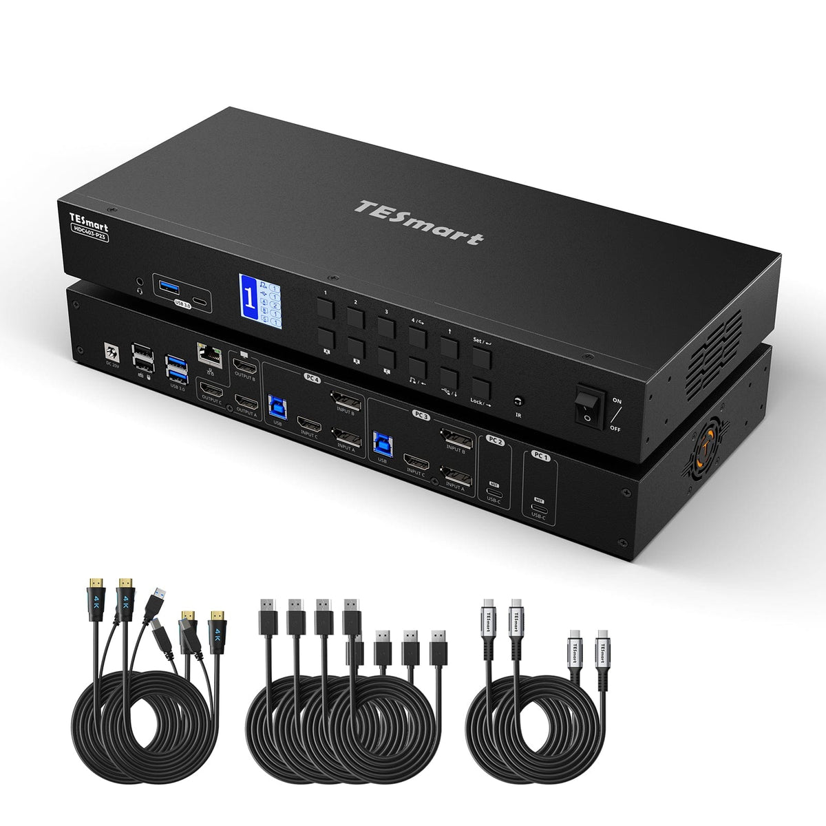 TESmart HDC403-P23-USBK-N Triple Monitor KVM Switch Triple Monitor MST KVM Docking Station Kit - 4K60Hz, EDID for 1 Laptop & 3 PCs 10652805092208 Triple Monitor MST KVM Dock - 4K60Hz, EDID for 1 Laptop & 3 PCs US Plug