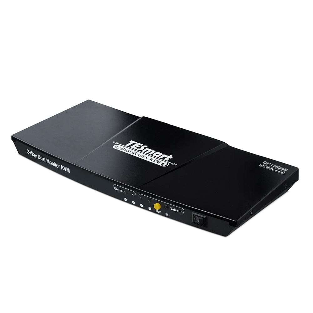 TESmart HDK202-E23-USBK Dual Monitor KVM Switcher 2 Port Dual Monitor KVM Switch Kit HDMI+DP 4K60Hz with EDID 10659135226563 Dual monitor KVM switch 2 way HDMI2.0 DP 4K60Hz EDID TESmart US Plug / Black
