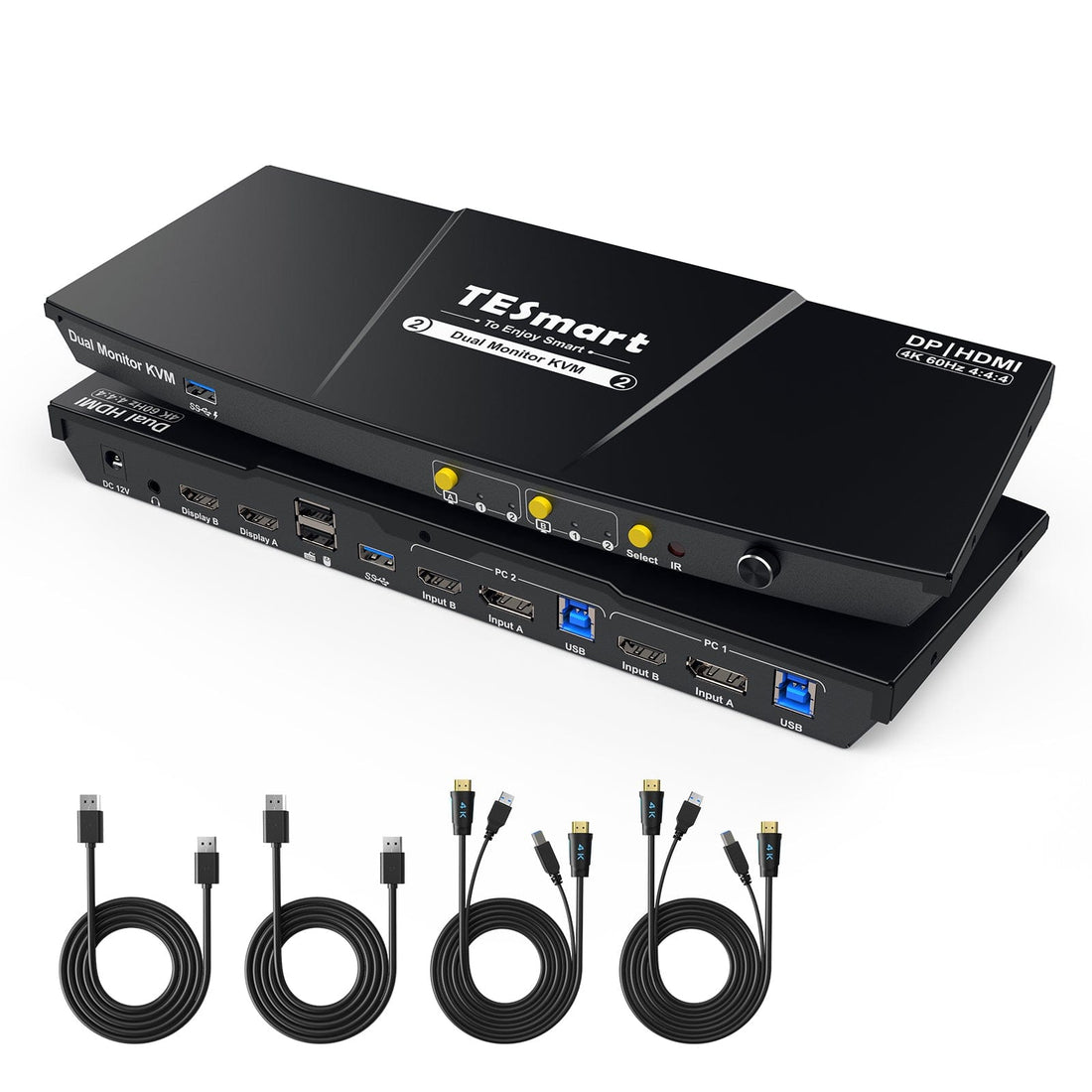 TESmart HDK202-P23-USBK Dual Monitor KVM Switcher 2 Port Dual Monitor KVM Switch Kit HDMI+DP 4K60Hz with USB 3.0 Docking Station, EDID 10659135228215 US Plug