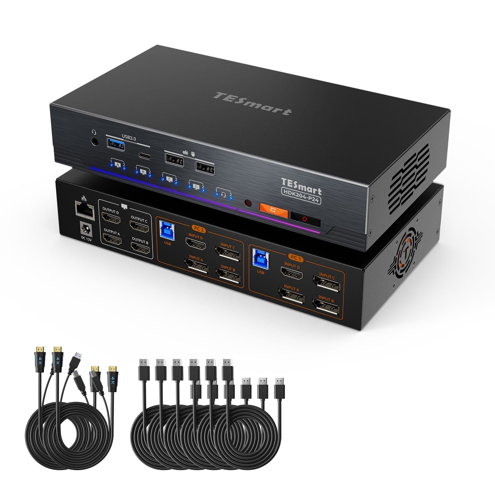 TESmart HDK204-P24-USBK 2x4 Quad 4K60 HDMI+DP KVM Switch w/ EDID, USB 3.2 Gen1, Gigabit Switch, 2 PCs 4 Monitors 10652805091997 2x4 Quad 4K60 HDMI+DP KVM Switch w/ EDID, USB 3.2 Gen1, Gigabit Switch, 2 PCs 4 Monitors US Plug