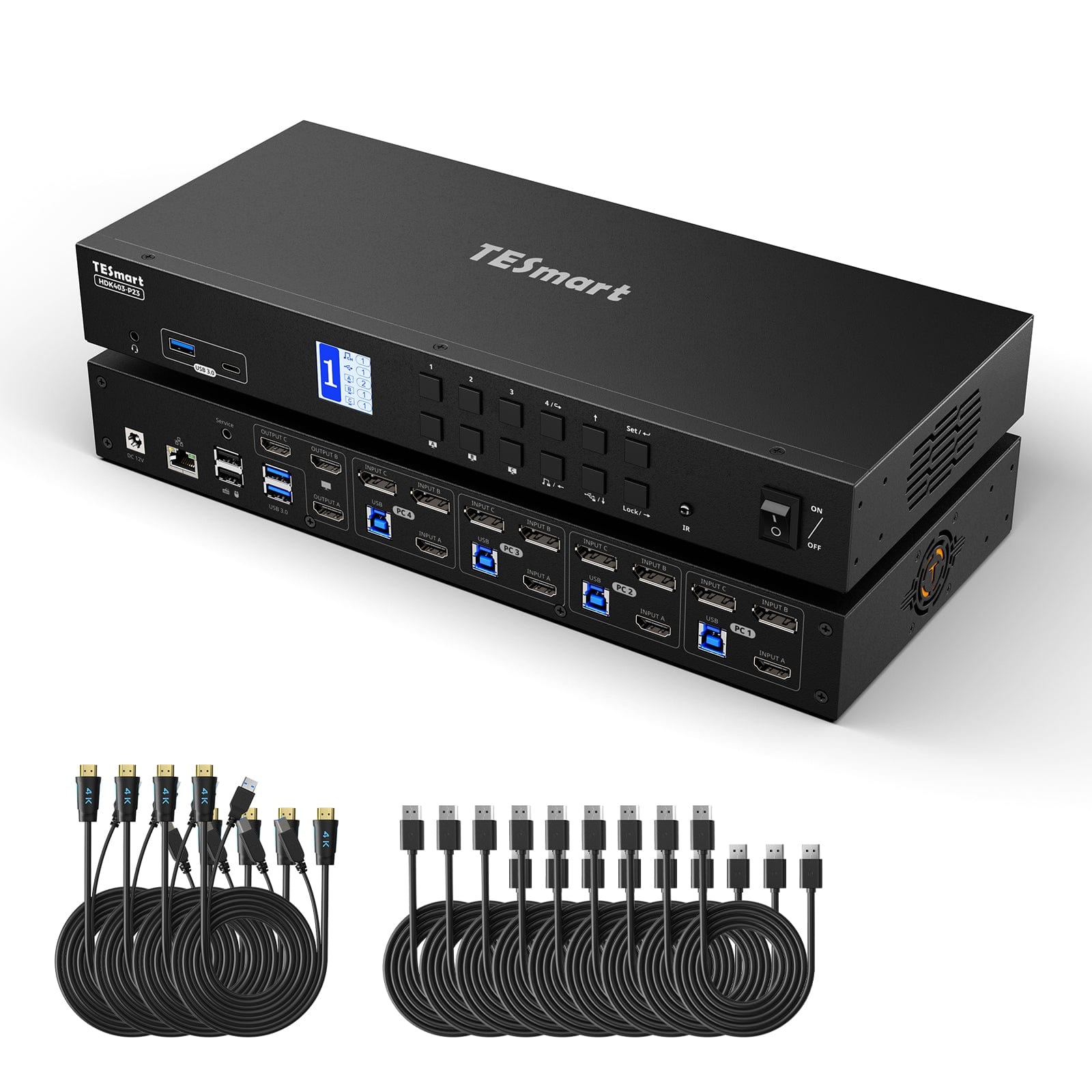 Commutateur KVM USB 3.0 HDMI 4 Ports 4K@60Hz - Pour Contrôler 4 PC Avec 1 écran, Clavier Et Souris