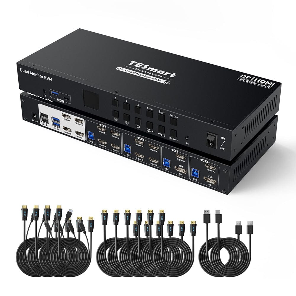 TESmart HDK404-P23-USBK Quad Monitor KVM Switch Quad Monitor MST KVM Docking Station Kit - 4K60Hz, EDID for 4 PCs 10652805090488 Quad Monitor MST KVM Dock - 4K60Hz, EDID for 4 PCs US Plug