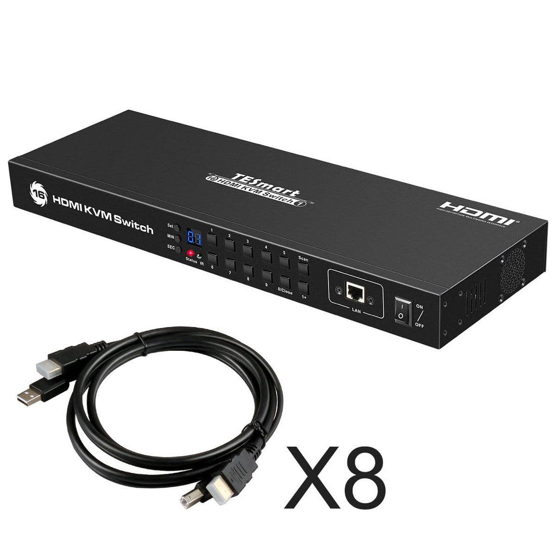TESmart HDMI KVM Switcher 16 Port HDMI KVM Switch 4K30Hz Support RS232/LAN Control HDMI KVM switch 16 port 4K USB hub, Rackmount, RS232 TESmart