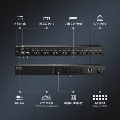 TESmart HDMI KVM Switcher 16 Port HDMI KVM Switch 4K30Hz Support RS232/LAN, Upgraded for Broader Compatibility and Stability HDMI KVM switch 16 port 4K USB hub, Rackmount, RS232 TESmart