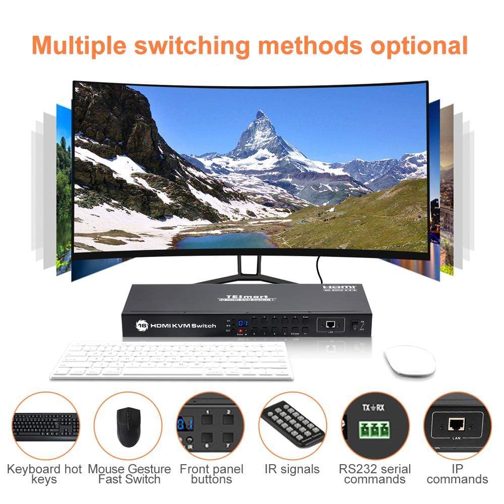 TESmart HDMI KVM Switcher 16 Port HDMI KVM Switch 4K60Hz Support RS232/LAN Control HDMI KVM switch 16 port 4K60Hz Autoscan, Rackmount, RS232 TESmart