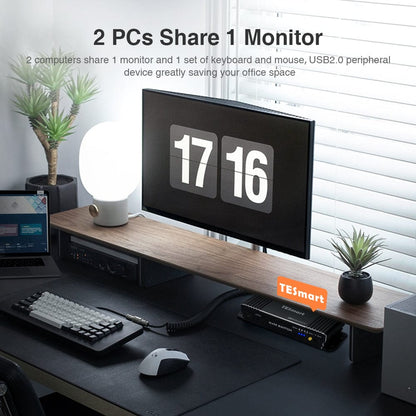 TESmart HDMI KVM Switcher 2 Port KVM Switch Kit HDMI 4K60Hz with EDID, 2 PCs 1 Monitor - B Series HDMI KVM switch 2 port 4K60Hz with EDID,USB hub,L/R Audio TESmart