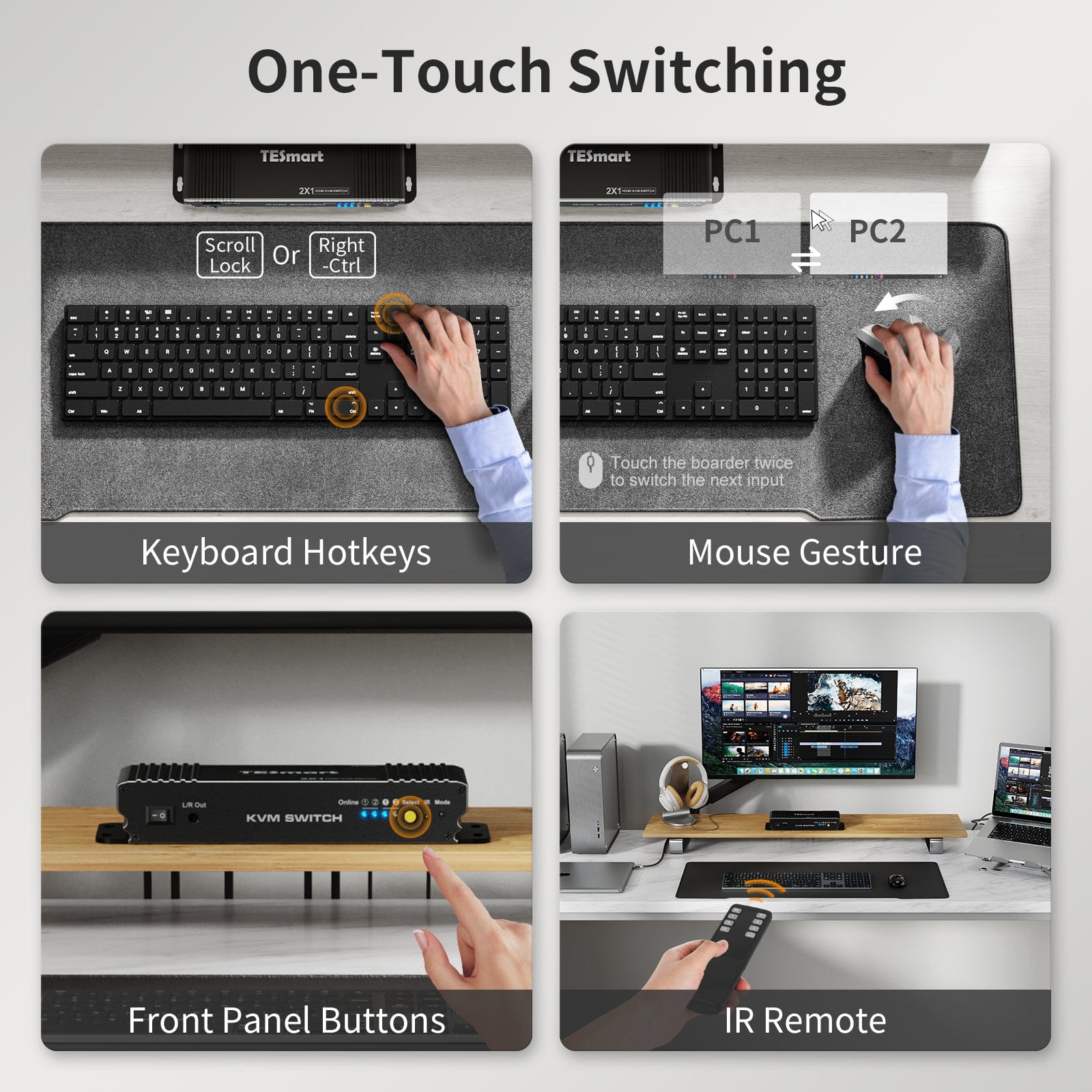 TESmart HDMI KVM Switcher 2 Port KVM Switch Kit HDMI 4K60Hz with EDID, 2 PCs 1 Monitor - B Series HDMI KVM switch 2 port 4K60Hz with EDID,USB hub,L/R Audio TESmart